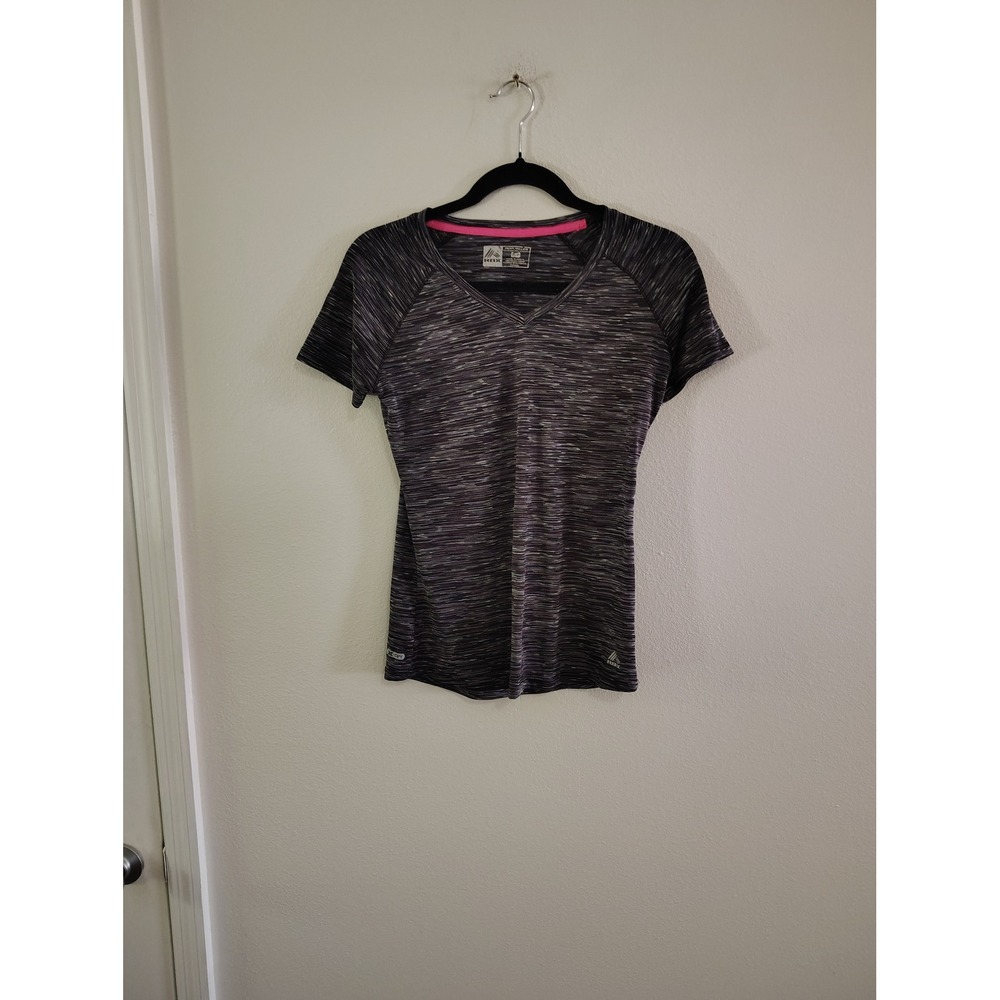 RBX Performance Womens Space Dye V-Neck Activewear T-Shirt‎ Black White Small